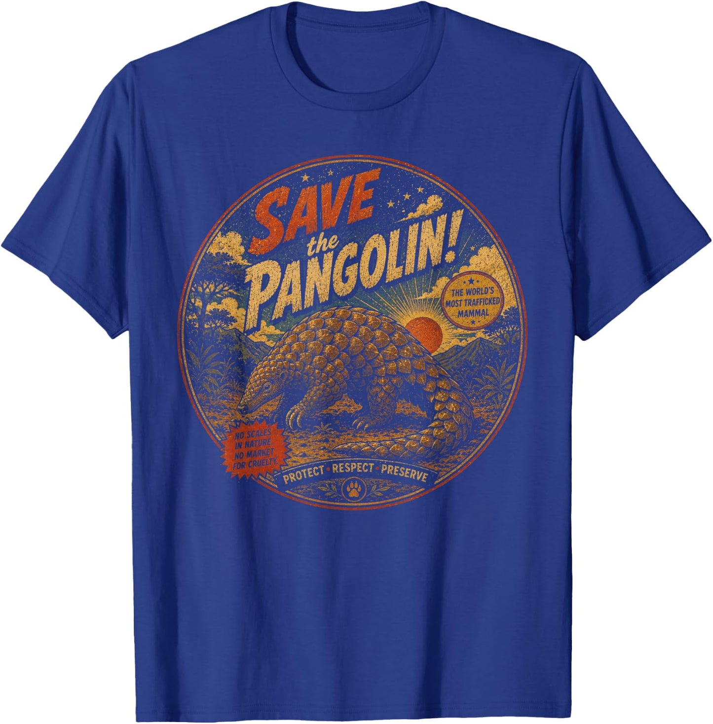 Save the Pangolin Vintage Wildlife Conservation T-Shirt - T-Shirt | Royal