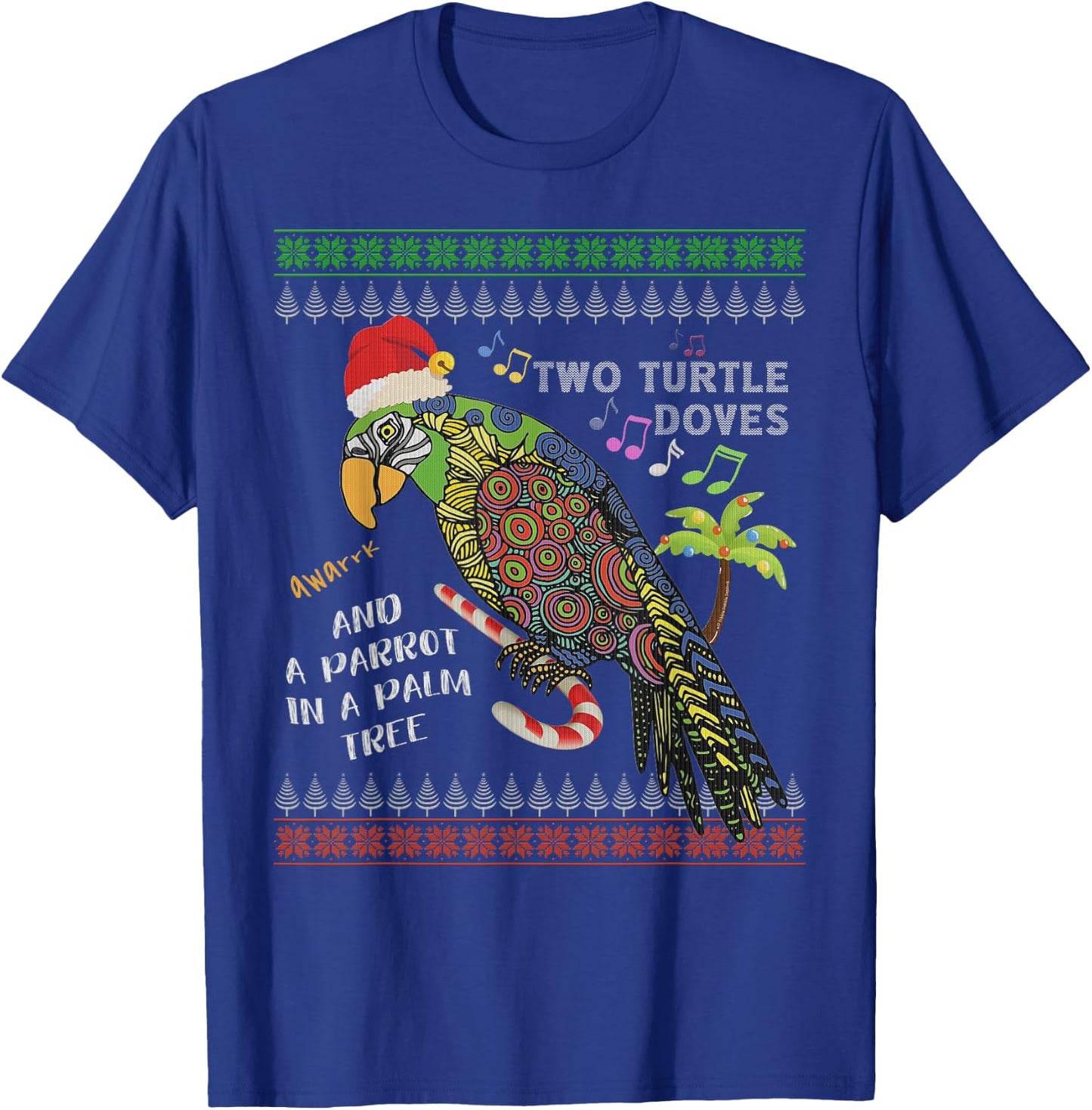 Funny Christmas Tropical Parrot Ugly Christmas Sweater T-Shirt - T-Shirt | Royal