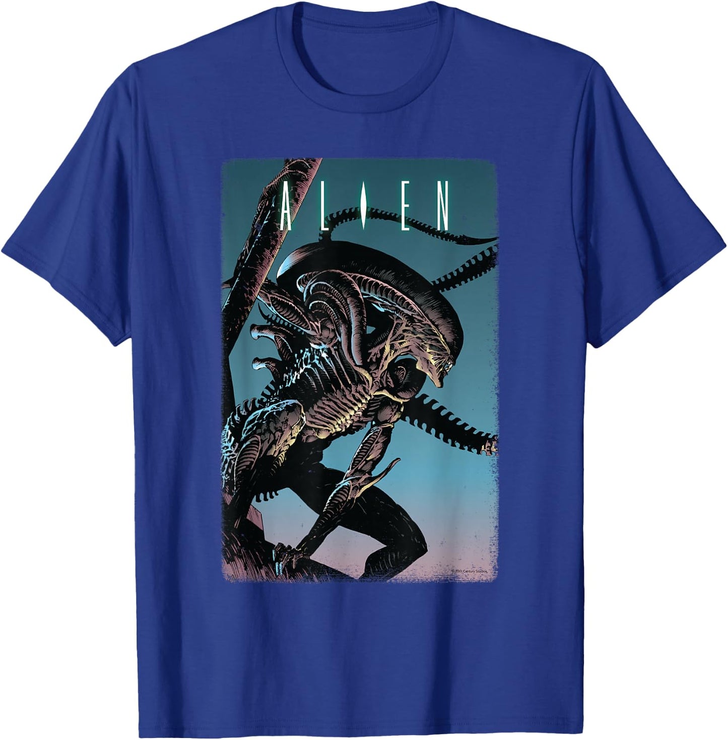 20th Century Fox Alien Xenomorph Illustrated Poster - -Adult, Classic Fit, Short Sleeve, Black T-Shirt - T-Shirt | Royal