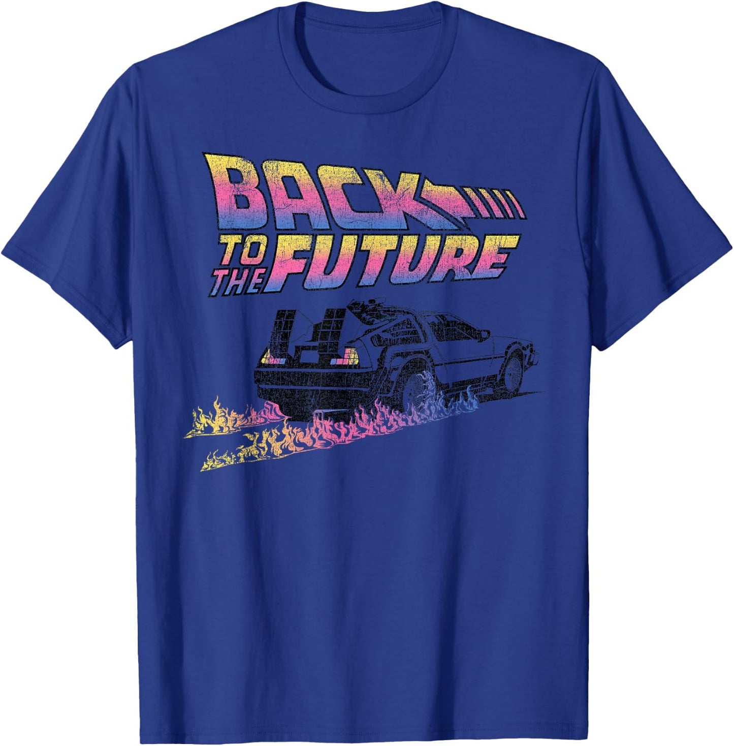 Back to The Future Delorean Flames Small T-Shirt - T-Shirt | Royal