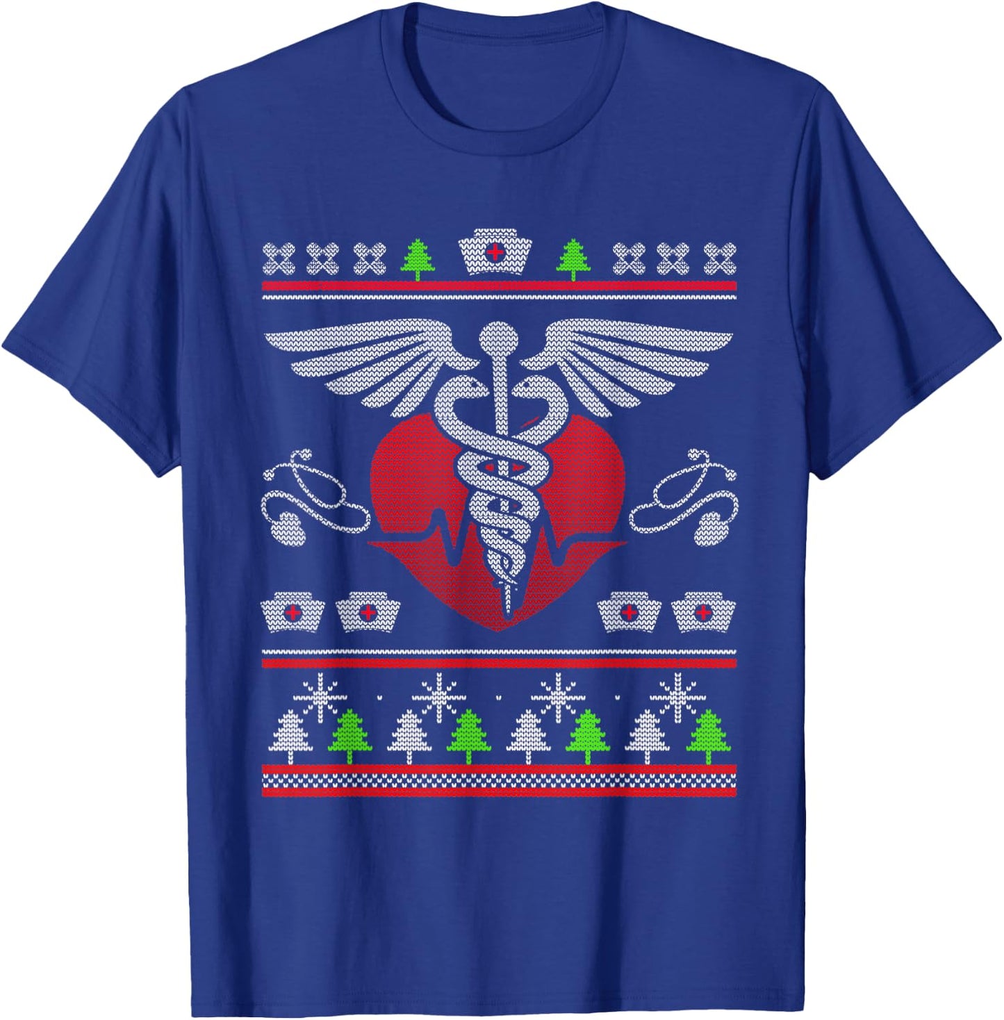 Ugly Christmas Sweater Nurse Xmas Nursing Gifts T-Shirt - T-Shirt | Royal