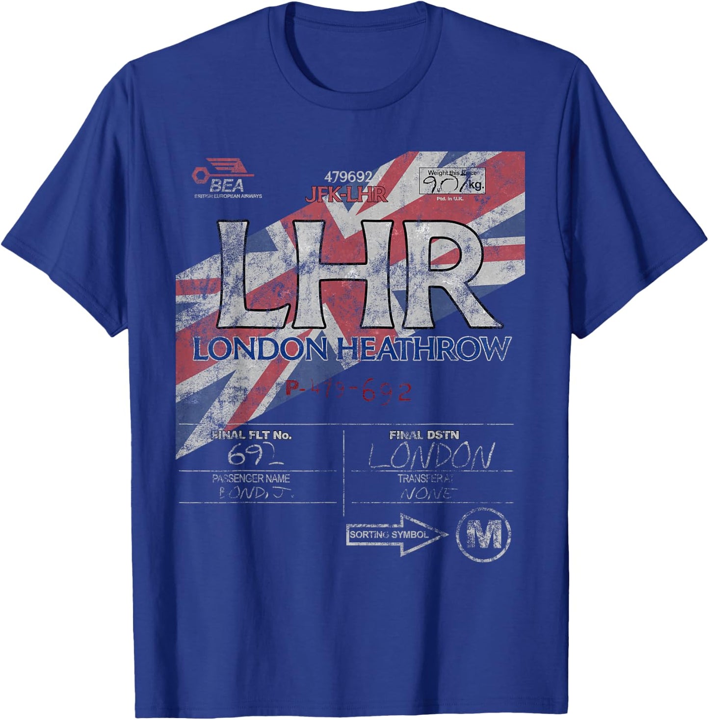 LHR London Heathrow Int'l Airport Vintage Airline Tag T-Shirt - T-Shirt | Royal