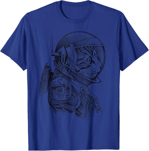 Cat Sketch Astronaut Vintage Spacesuit T-Shirt - T-Shirt | Royal
