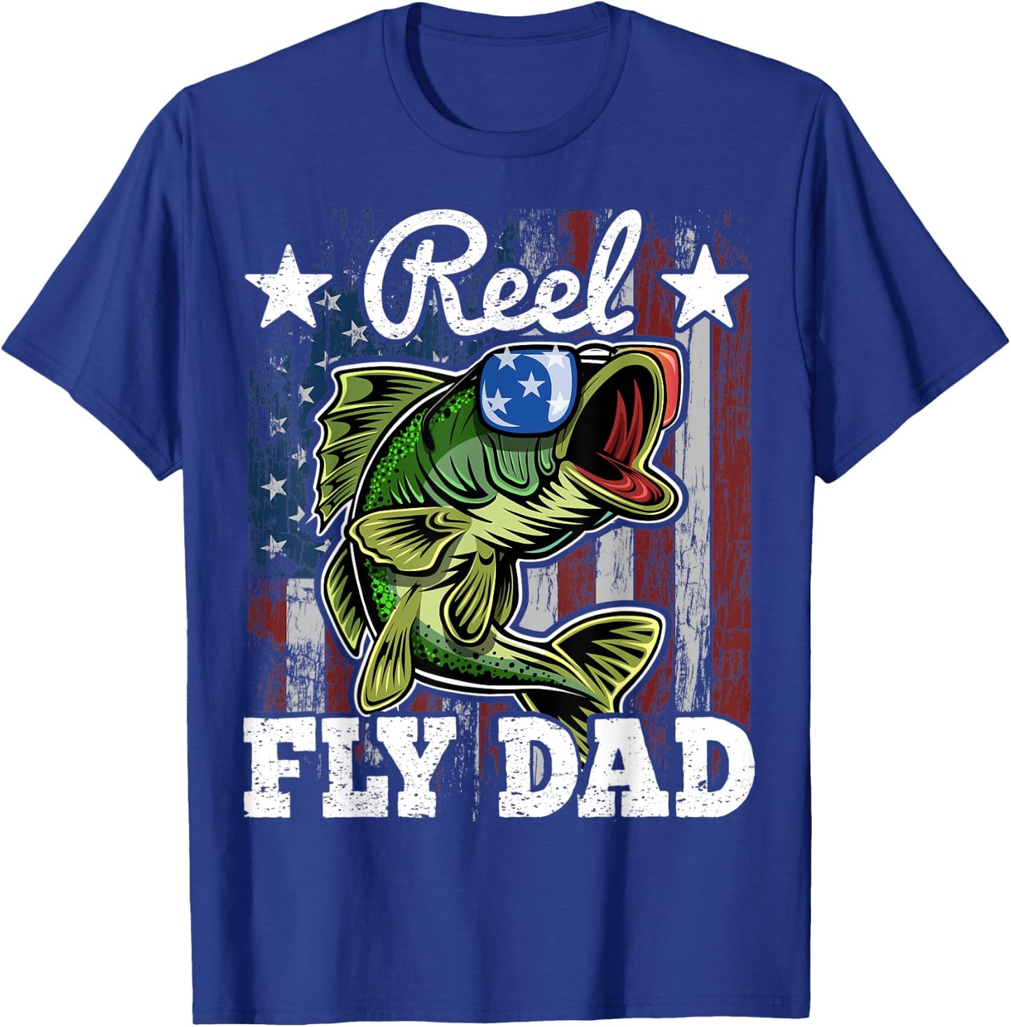 Reel Fly Dad Fishing American Flag Funny Father's Day Gift Men T-Shirt - T-Shirt | Royal