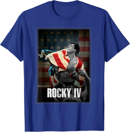 Rocky IV Grey & White American Flag Portrait Fade T-Shirt - T-Shirt | Royal