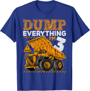 Kids 3 Years Old Construction Truck Dumper 3rd Birthday Boy T-Shirt - T-Shirt | Royal