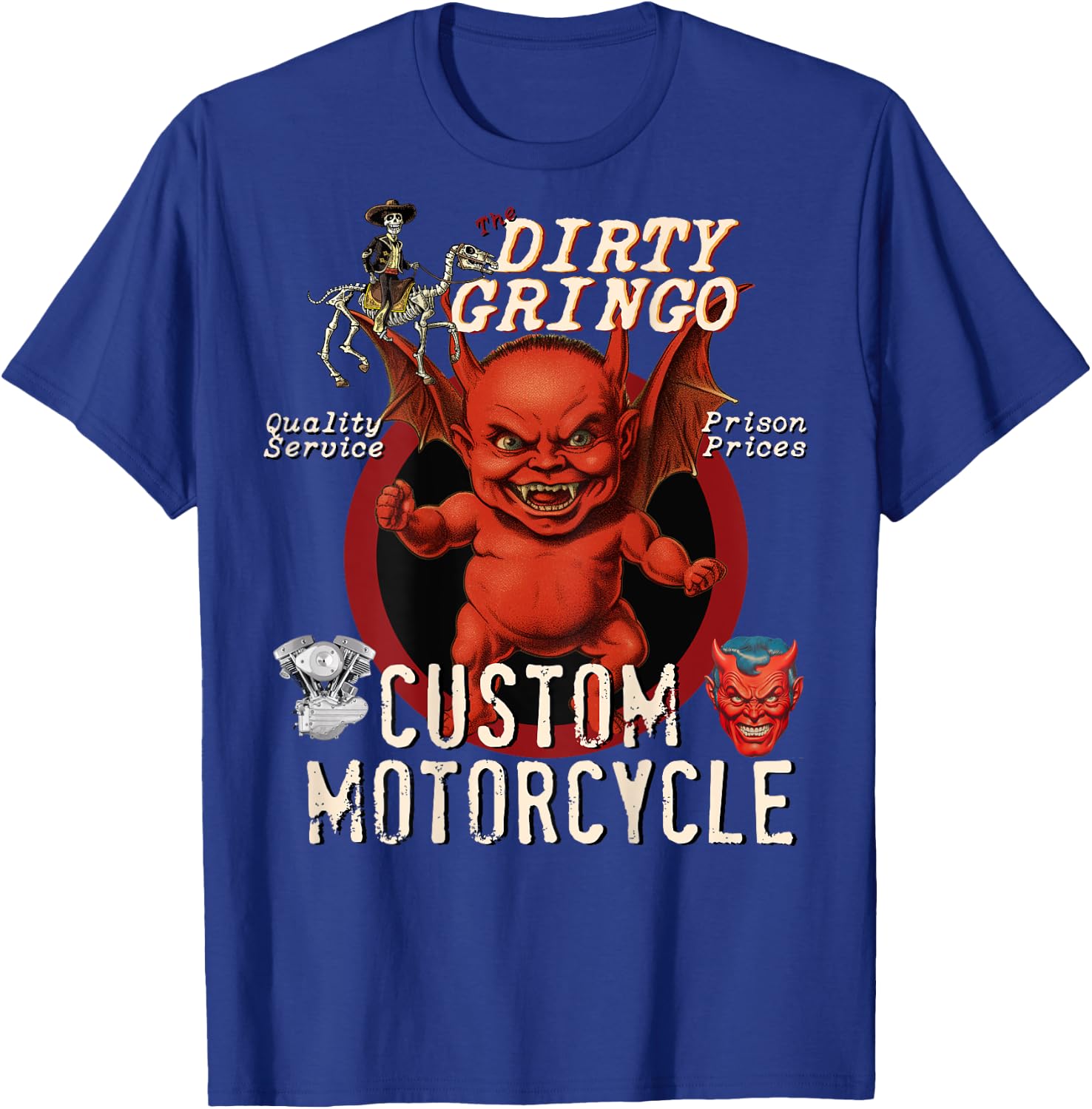 The Dirty Gringo Custom Motorcycle Devil Retro Rockabilly T-Shirt - T-Shirt | Royal
