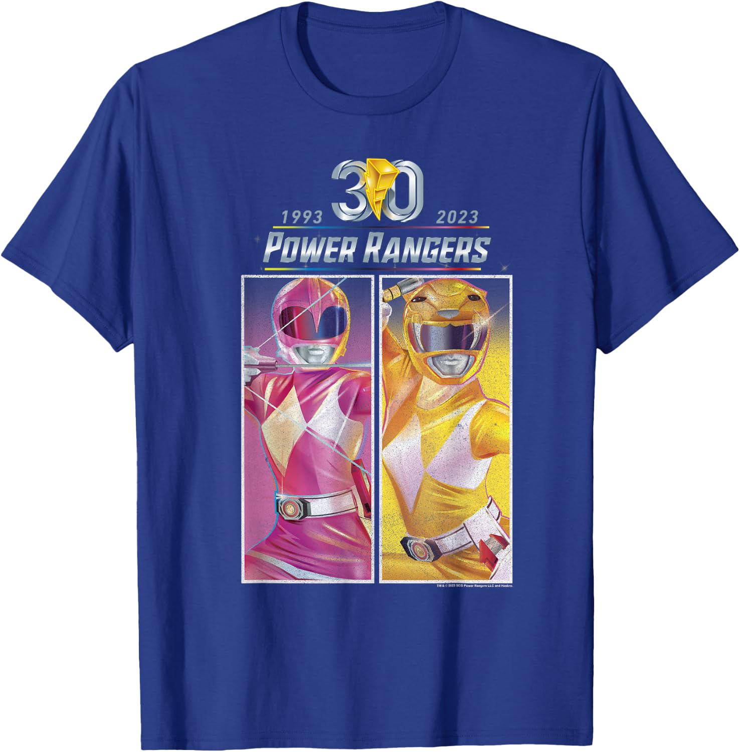 Power Rangers 30th Anniversary Pink & Yellow Retro Poster T-Shirt - T-Shirt | Royal