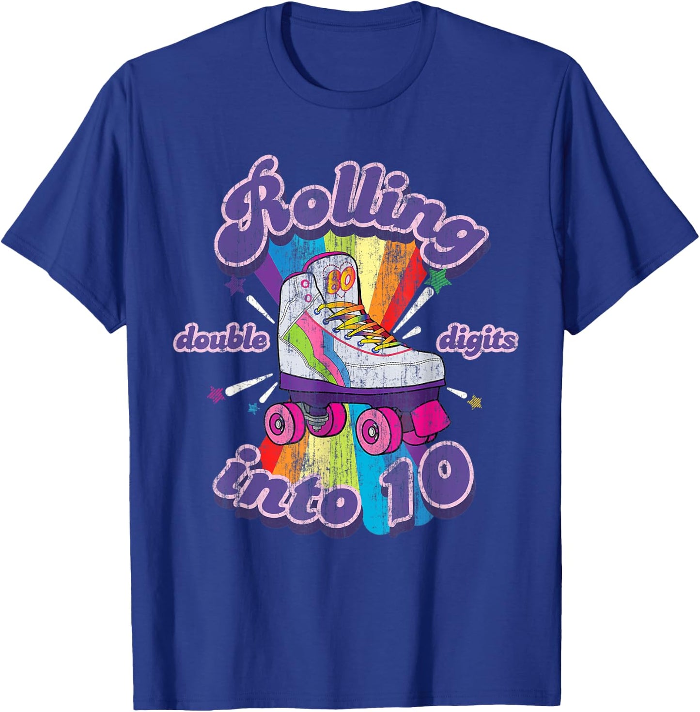 10 Years Old Birthday Girl Rolling Into 10th Double Digits T-Shirt - T-Shirt | Royal
