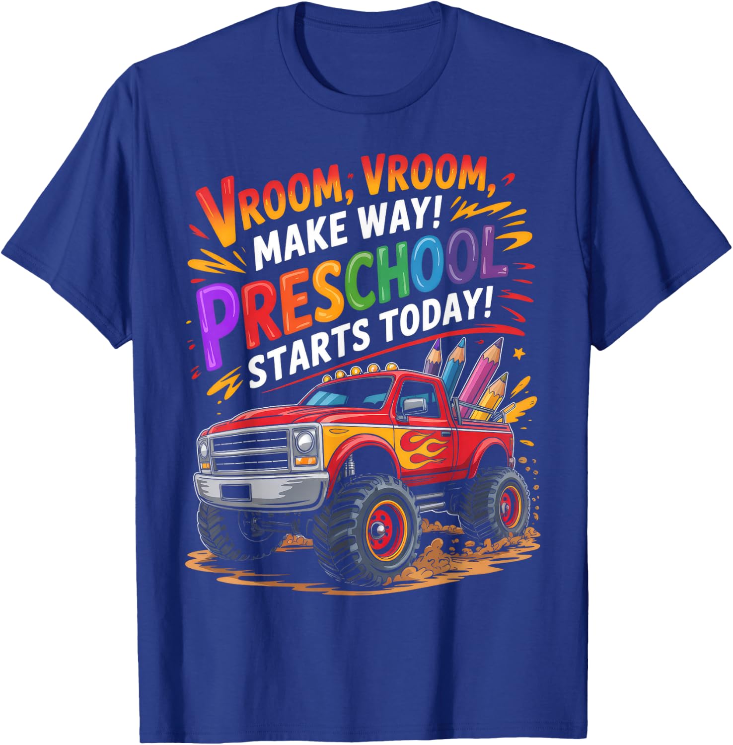 Back to School Preschool Pre-K Monster Truck First Day Boys T-Shirt - T-Shirt | Royal