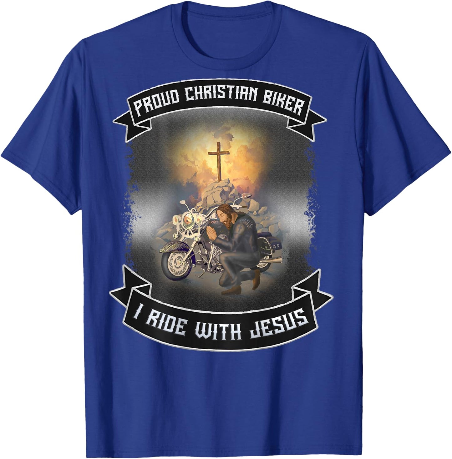 Christian Bikers Gift Ideas Jesus Christ Motorcycle Riders T-Shirt - T-Shirt | Royal