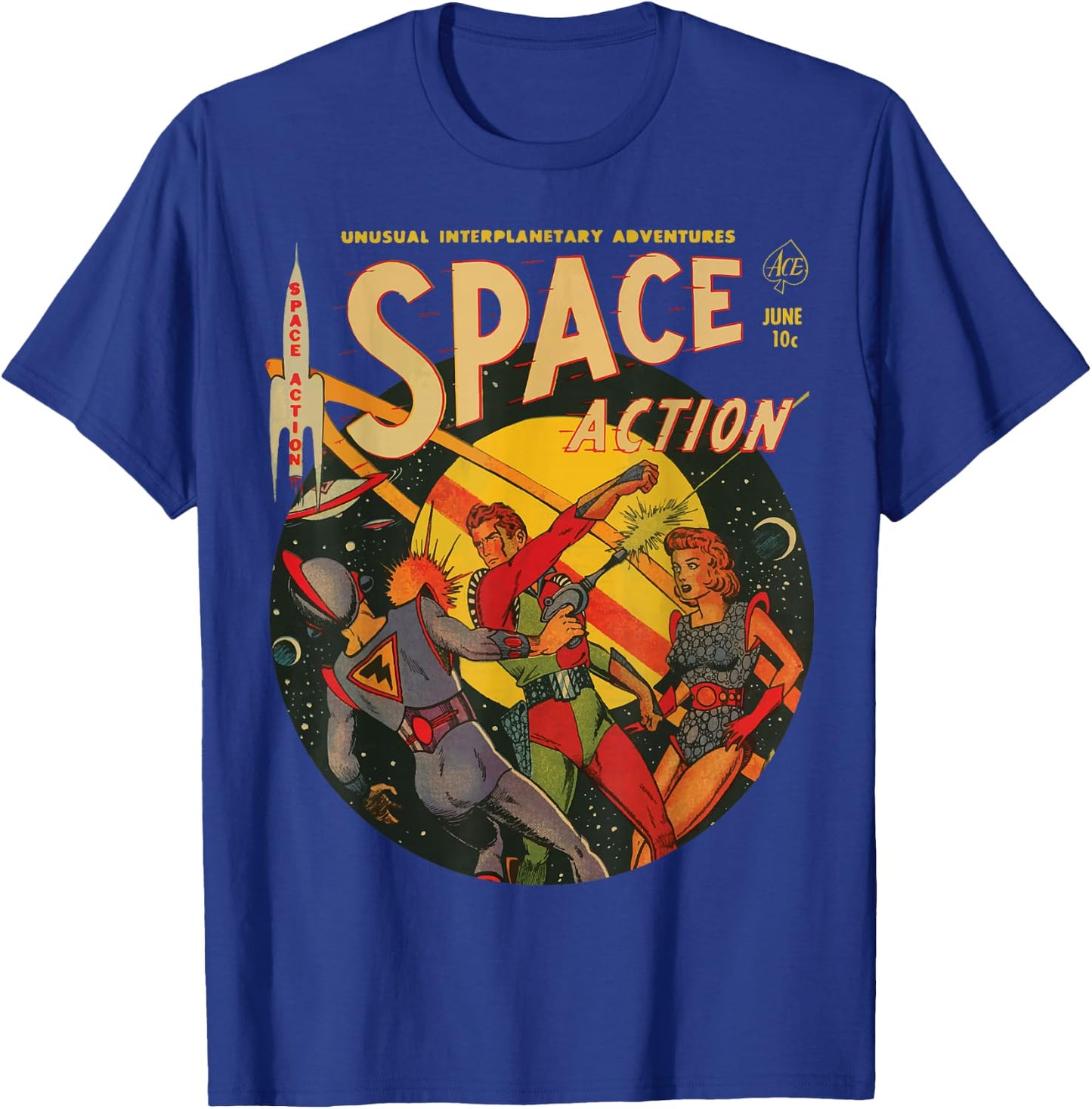 Space Action Comics, Vintage Sci-Fi Comic, 50's Comic, Retro T-Shirt - T-Shirt | Royal