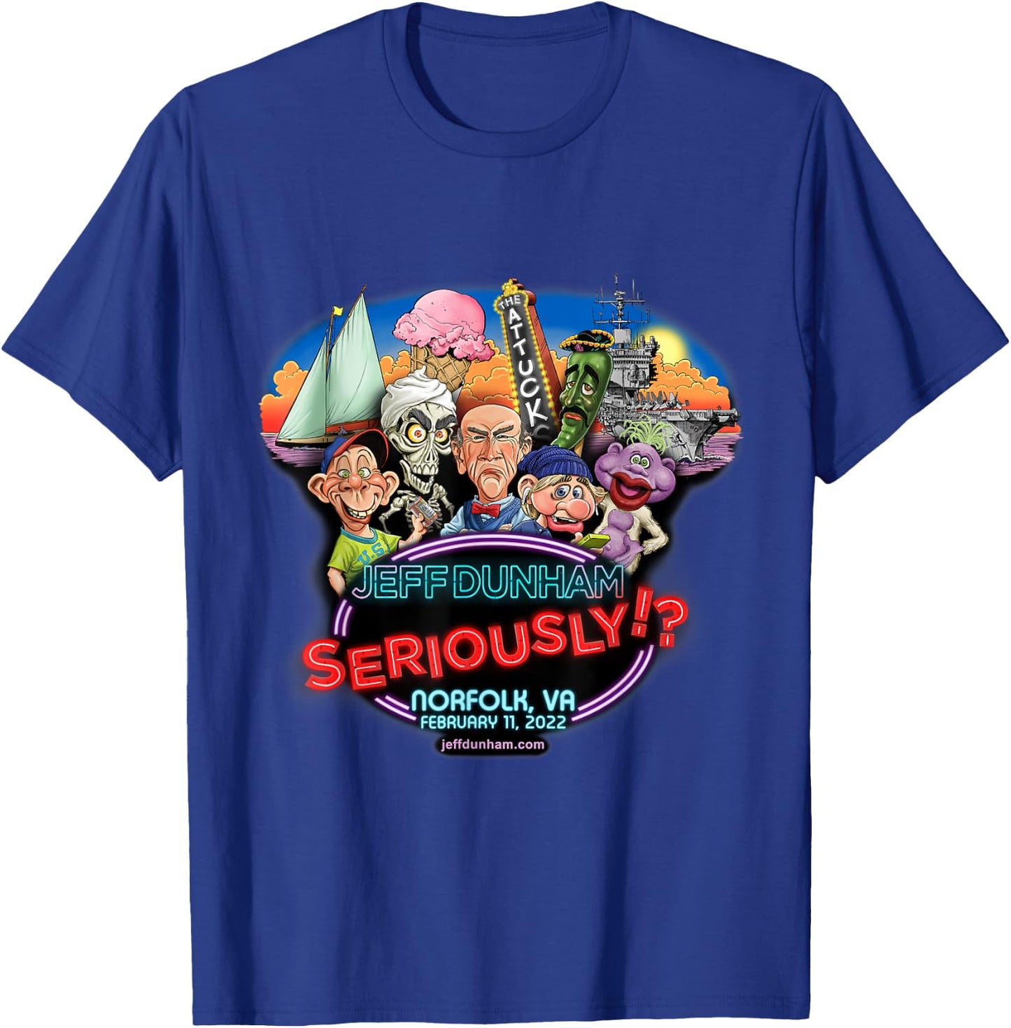 Jeff Dunham Norfolk, VA T-Shirt - T-Shirt | Royal