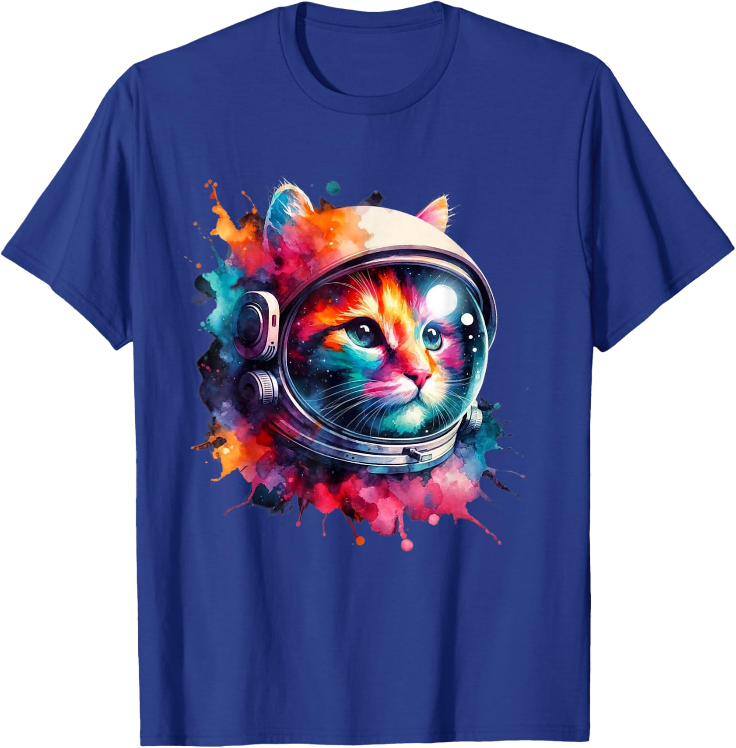 Funny Cat Astronaut Outer Space Watercolor Splash Cat Lover T-Shirt - T-Shirt | Royal