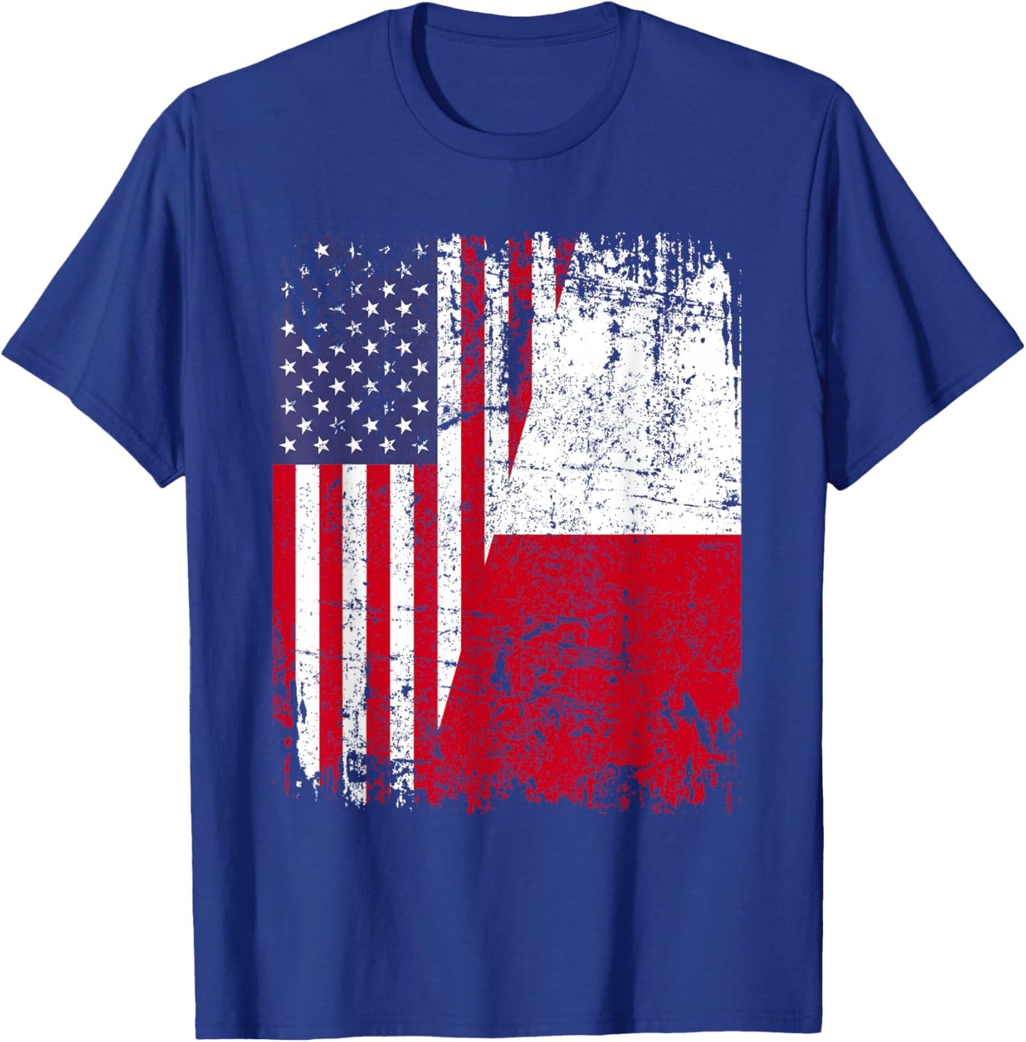 POLISH ROOTS | Half American Flag | USA POLAND FLAG T-Shirt - T-Shirt | Royal