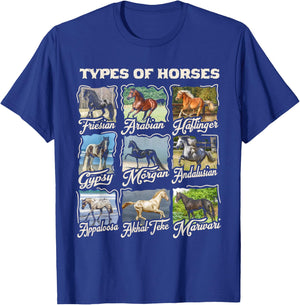 Funny Horse Breeds Cute Animal Gift Teen Girls Women Riding T-Shirt - T-Shirt | Royal