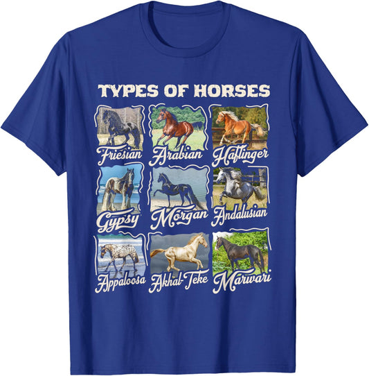 Funny Horse Breeds Cute Animal Gift Teen Girls Women Riding T-Shirt - T-Shirt | Royal