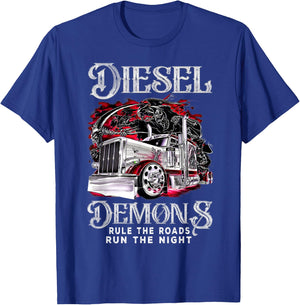 Diesel Demons Rule-The-Road Run The Night Truck Driver Quote T-Shirt - T-Shirt | Royal