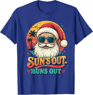 Christmas in July Suns Out Buns Out Vintage Beach Santa T-Shirt - T-Shirt | Royal