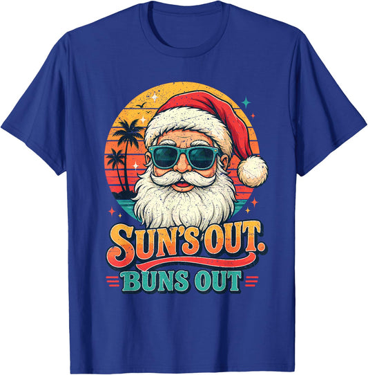 Christmas in July Suns Out Buns Out Vintage Beach Santa T-Shirt - T-Shirt | Royal