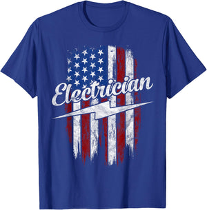 Electrician American Flag Electrical Gift Usa Patriot T-Shirt - T-Shirt | Royal
