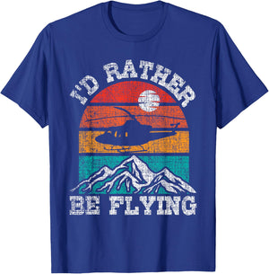 I'd Rather Be Flying - Retro Helicopter Pilot Aviation T-Shirt - T-Shirt | Royal