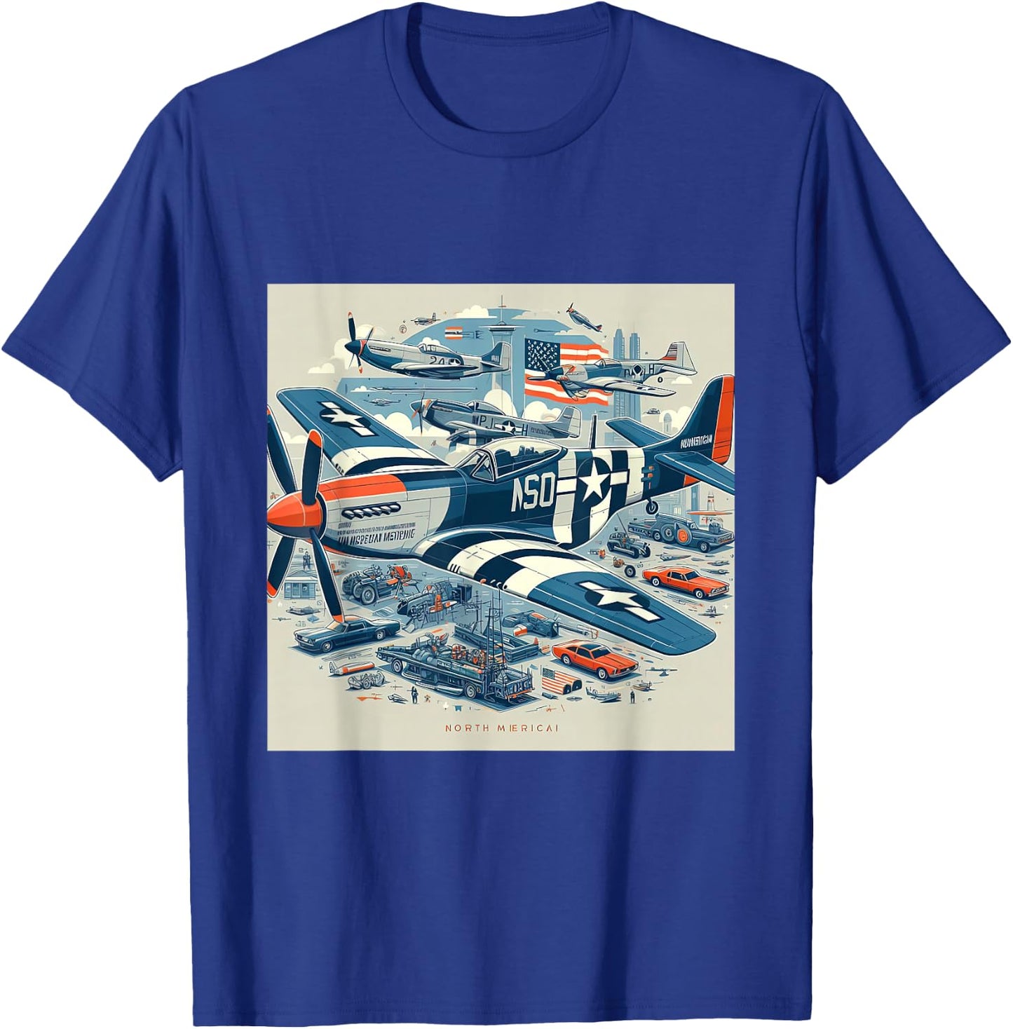 P51 Mustang WW2 Warplane US Airplane Infographics T-Shirt - T-Shirt | Royal
