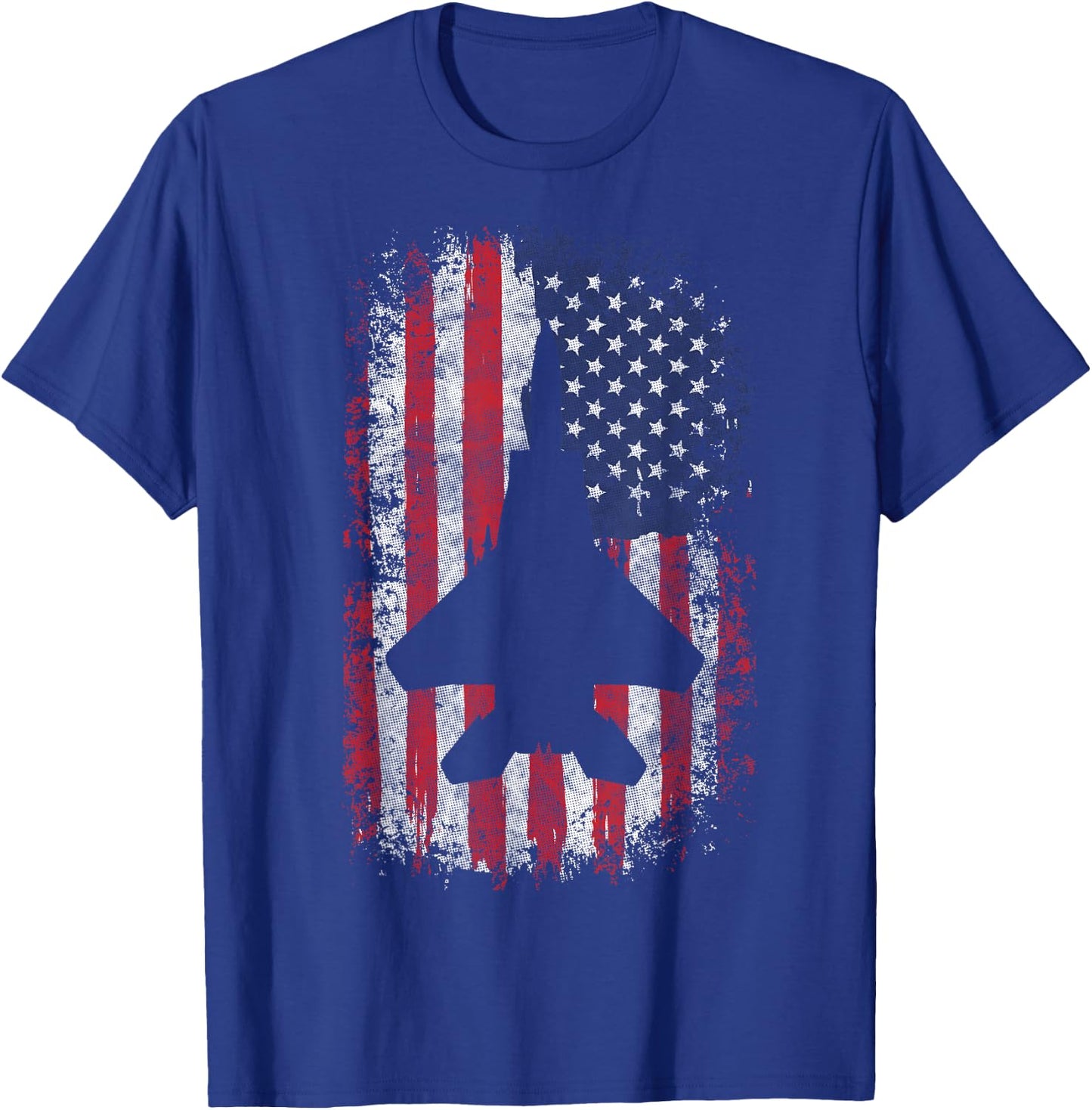 F-22 Raptor Fighter Jet Silhouette USA Flag F-18 Plane T-Shirt - T-Shirt | Royal