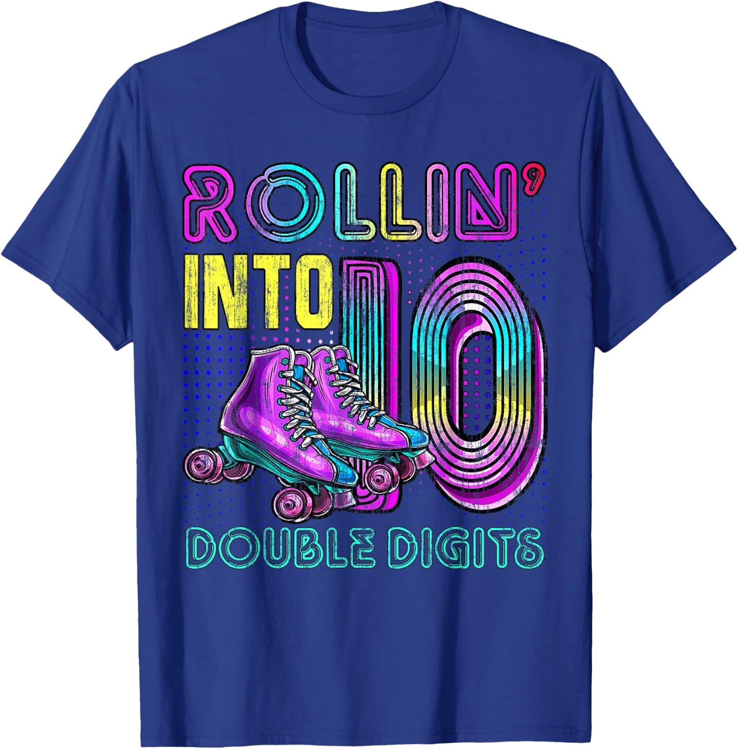 10 Years Old Birthday Girl Rolling Into 10th Double Digits T-Shirt - T-Shirt | Royal