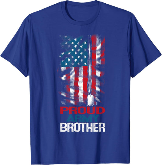 Proud Army Brother US Flag and America Dog Tag Military Boy T-Shirt - T-Shirt | Royal