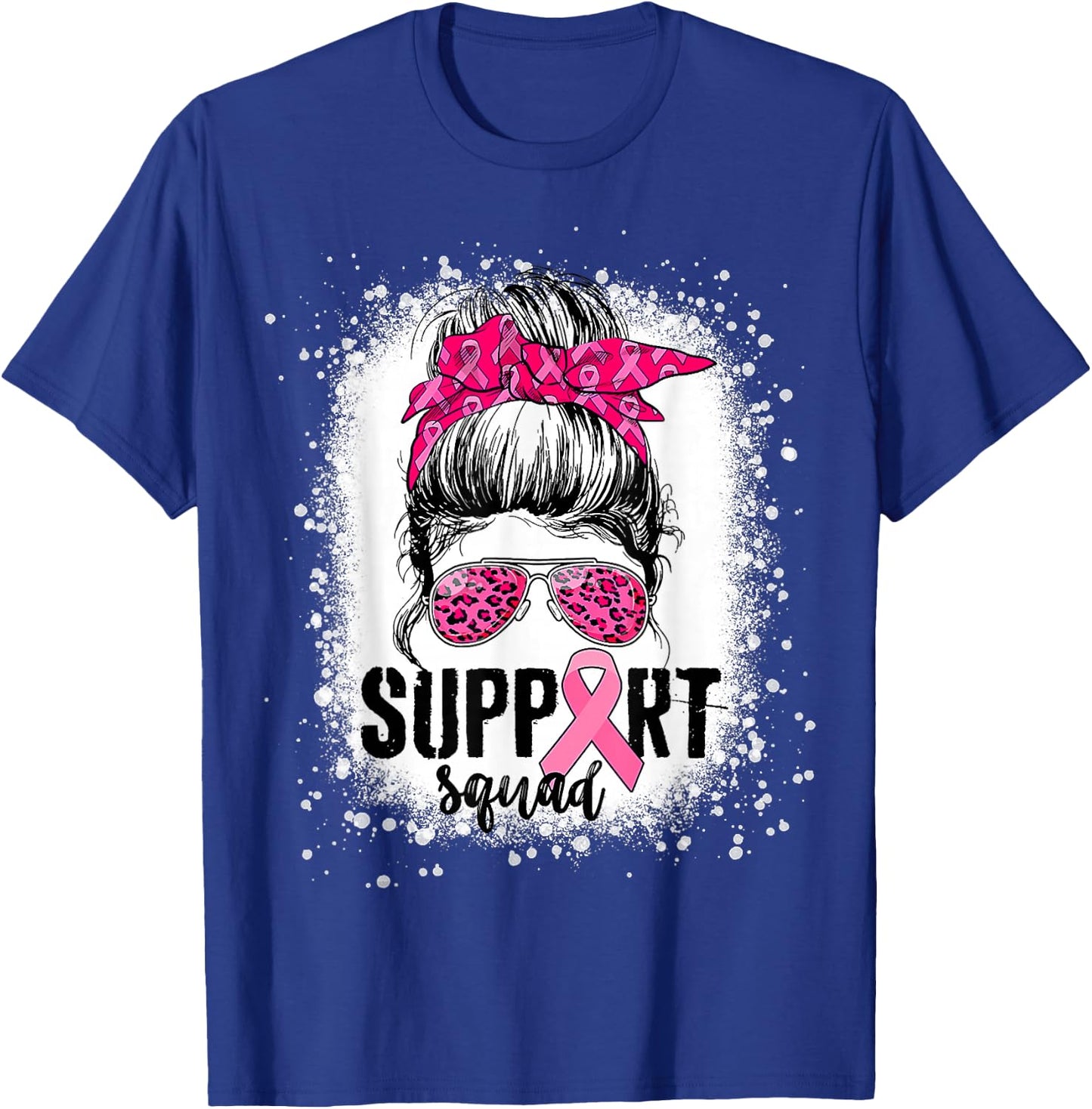 Support Squad Messy Bun Pink Warrior Breast Cancer Awareness T-Shirt - T-Shirt | Royal