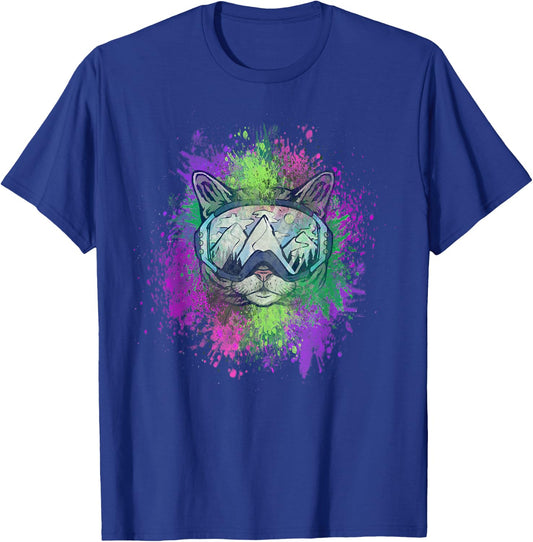 Ski Snowboard Cat Kitty Kitten Mountain Ape Snowman Goa Psy T-Shirt - T-Shirt | Royal