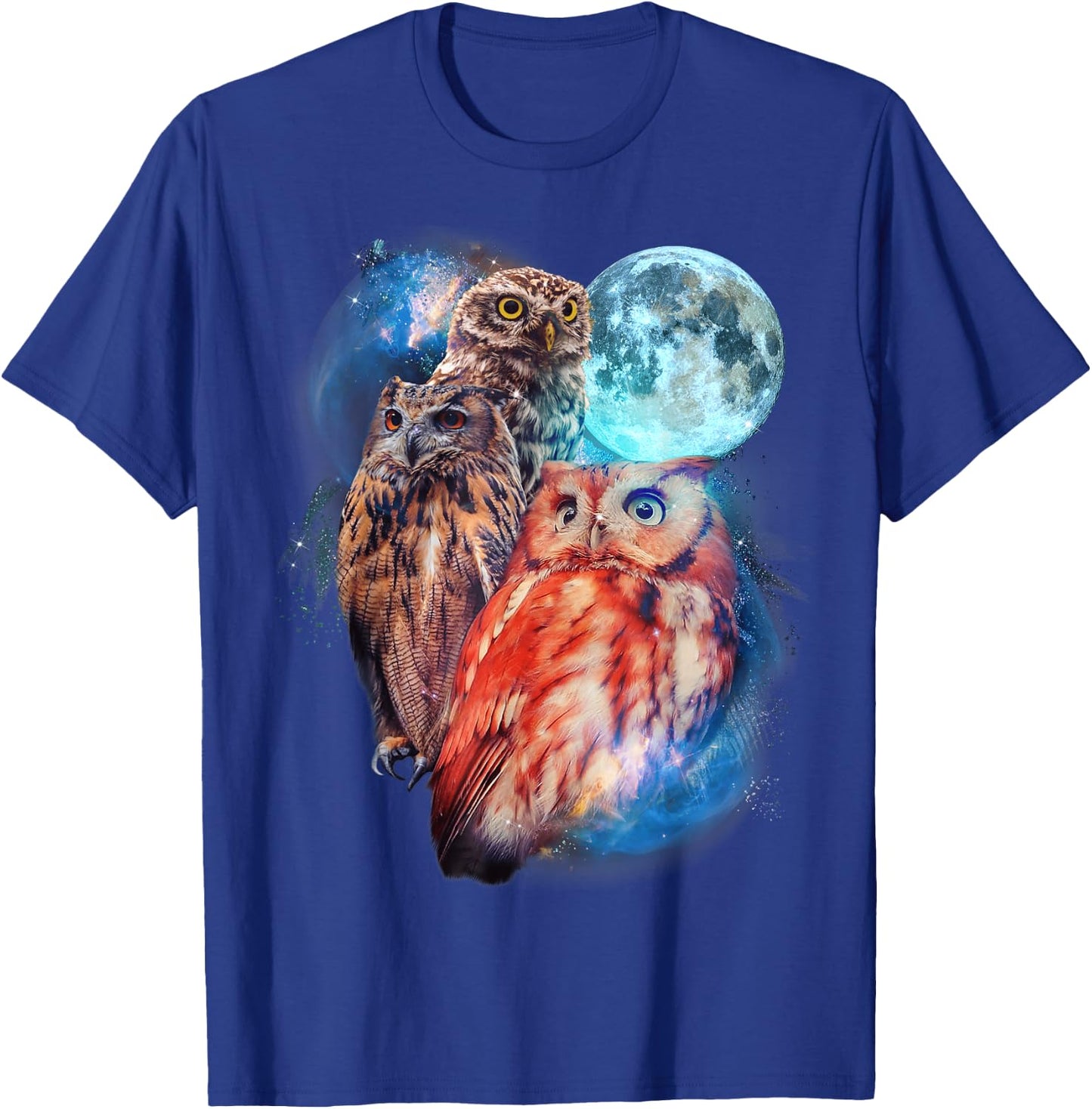 3 Moon Owl Funny Nocturnal Birds Of Prey Graphic Art Humor T-Shirt - T-Shirt | Royal