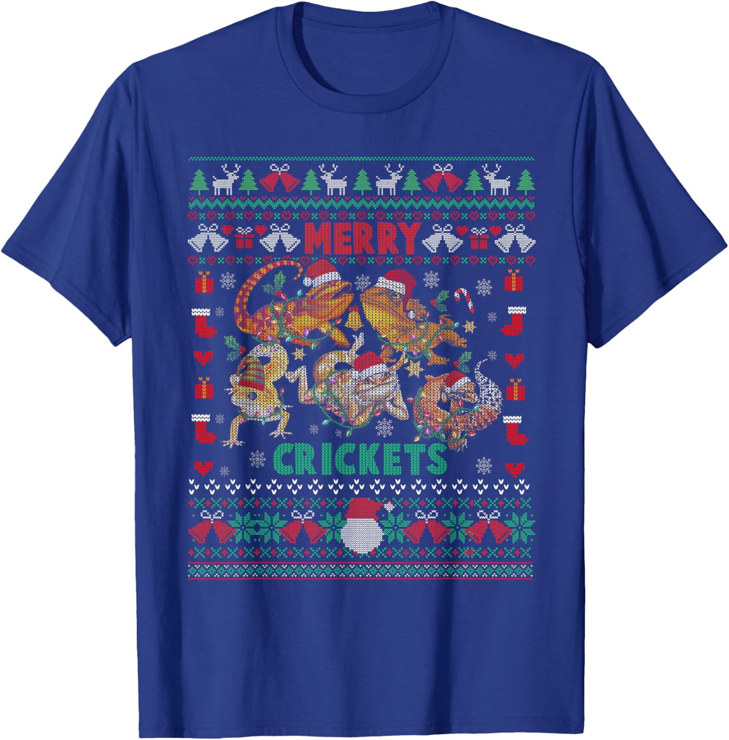 Merry Crickets Bearded Dragon Ugly Christmas Sweater T-Shirt - T-Shirt | Royal
