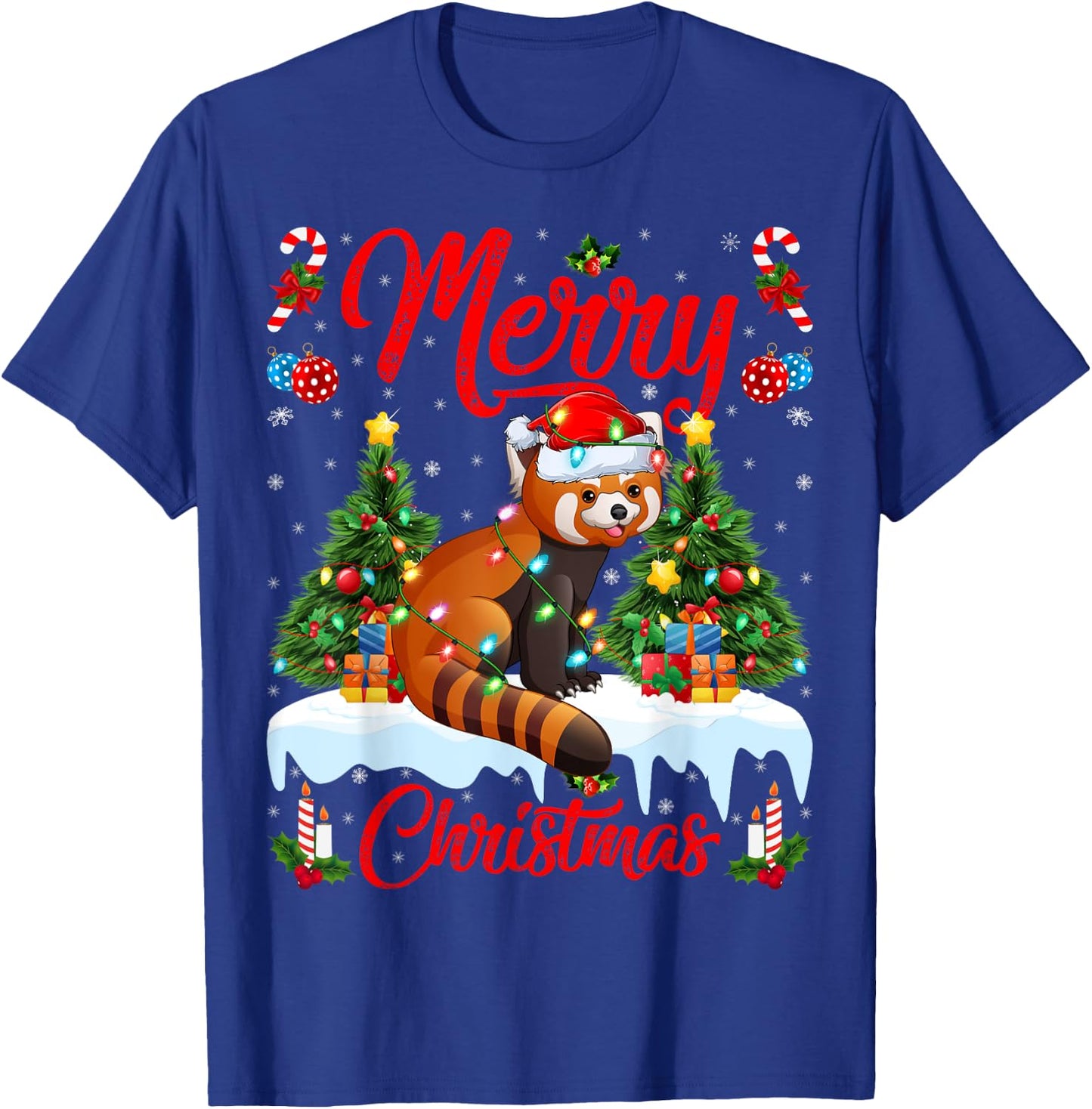 Red Panda Lover Xmas Lighting Santa Hat Red Panda Christmas T-Shirt - T-Shirt | Royal