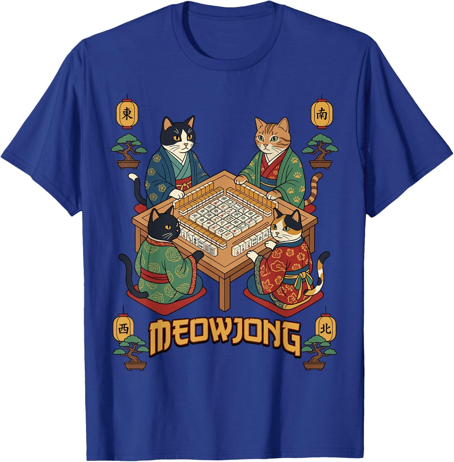 Cute Cats Playing Mahjong Meowjong Feline Game T-Shirt - T-Shirt | Royal