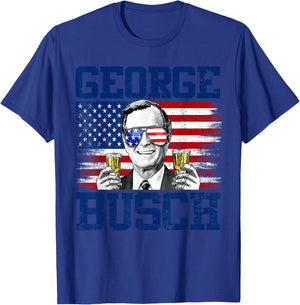 George 43rd President Drinking Beer Party USA Flag July 4th T-Shirt - T-Shirt | Royal
