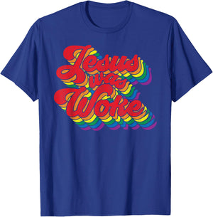 Vintage Retro Christian Ally Pride Rainbow Jesus Was Woke T-Shirt - T-Shirt | Royal