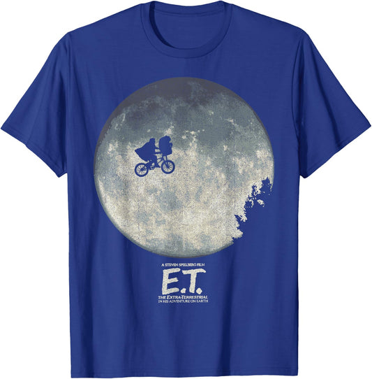 E.T. Infamous Flying Bike Scene Silhouette Logo T-Shirt - T-Shirt | Royal