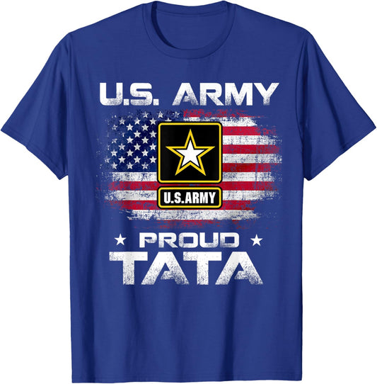 U.S Army Proud Tata With American Flag Gift Veteran Gift T-Shirt - T-Shirt | Royal
