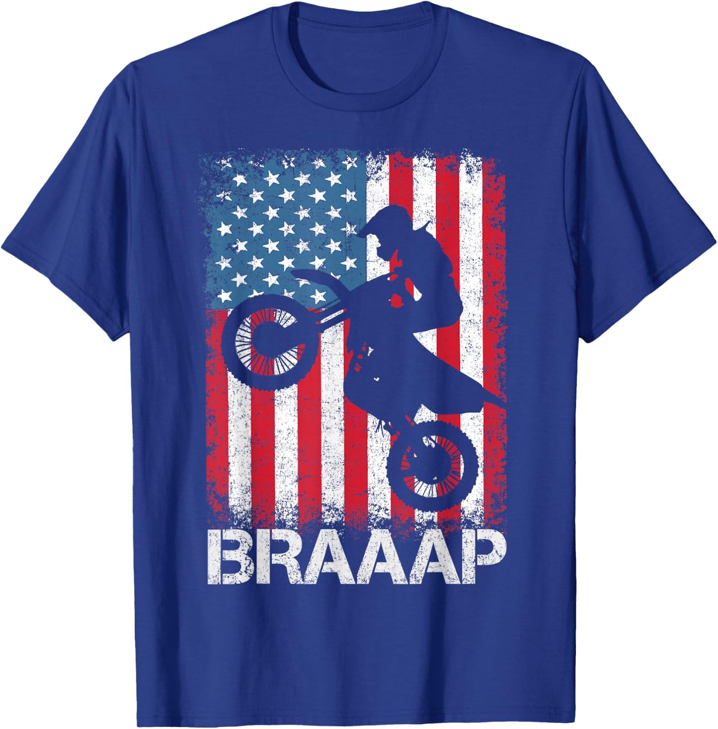 Braaap Vintage USA American Flag Motocross Dirt Bike T-Shirt - T-Shirt | Royal