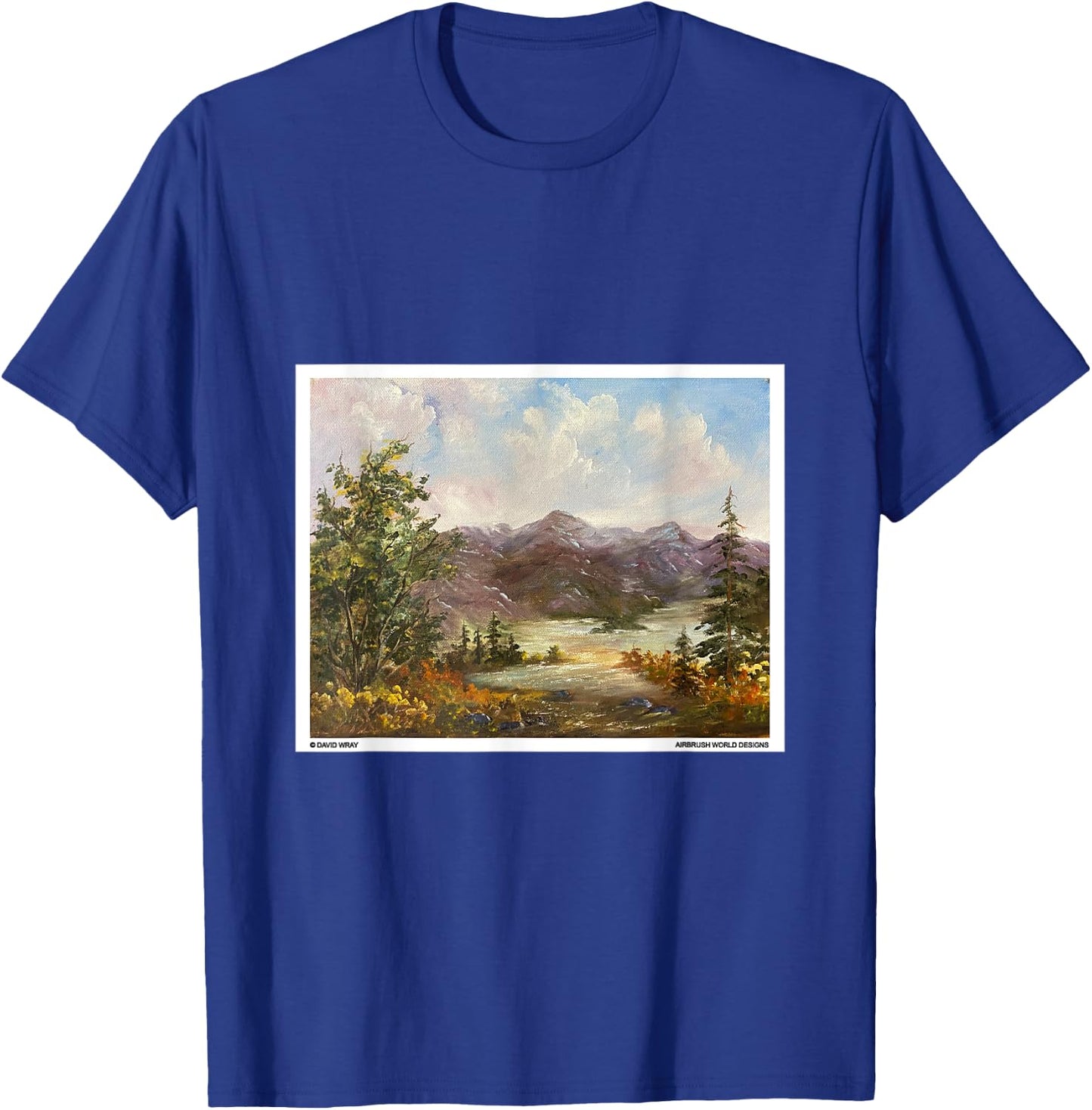 Mountains Through The Trees Nature Landscape Oil Painting T-Shirt - T-Shirt | Royal