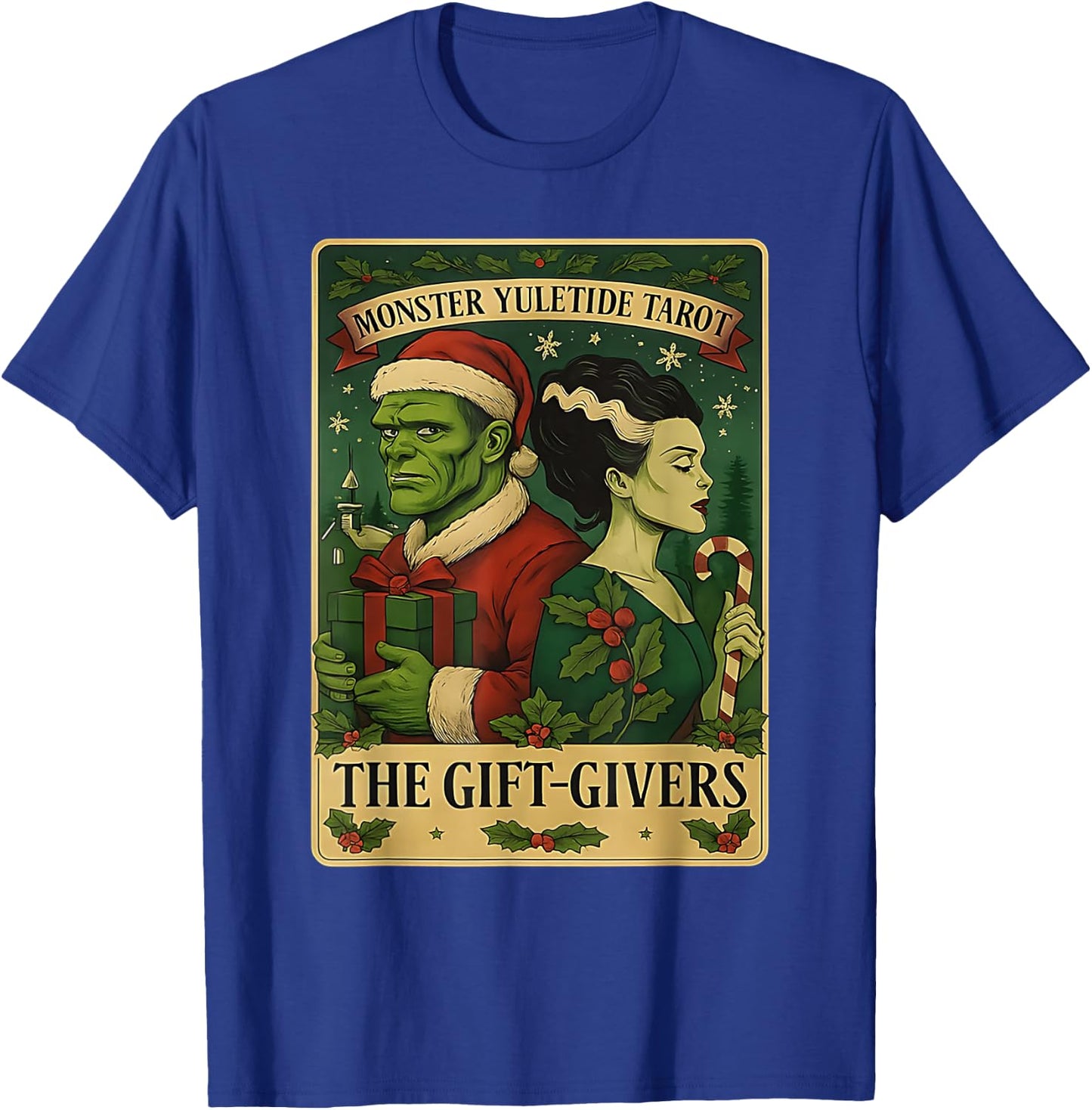 Christmas Frankenstein and Bride The Lovers Tarot Card T-Shirt - T-Shirt | Royal