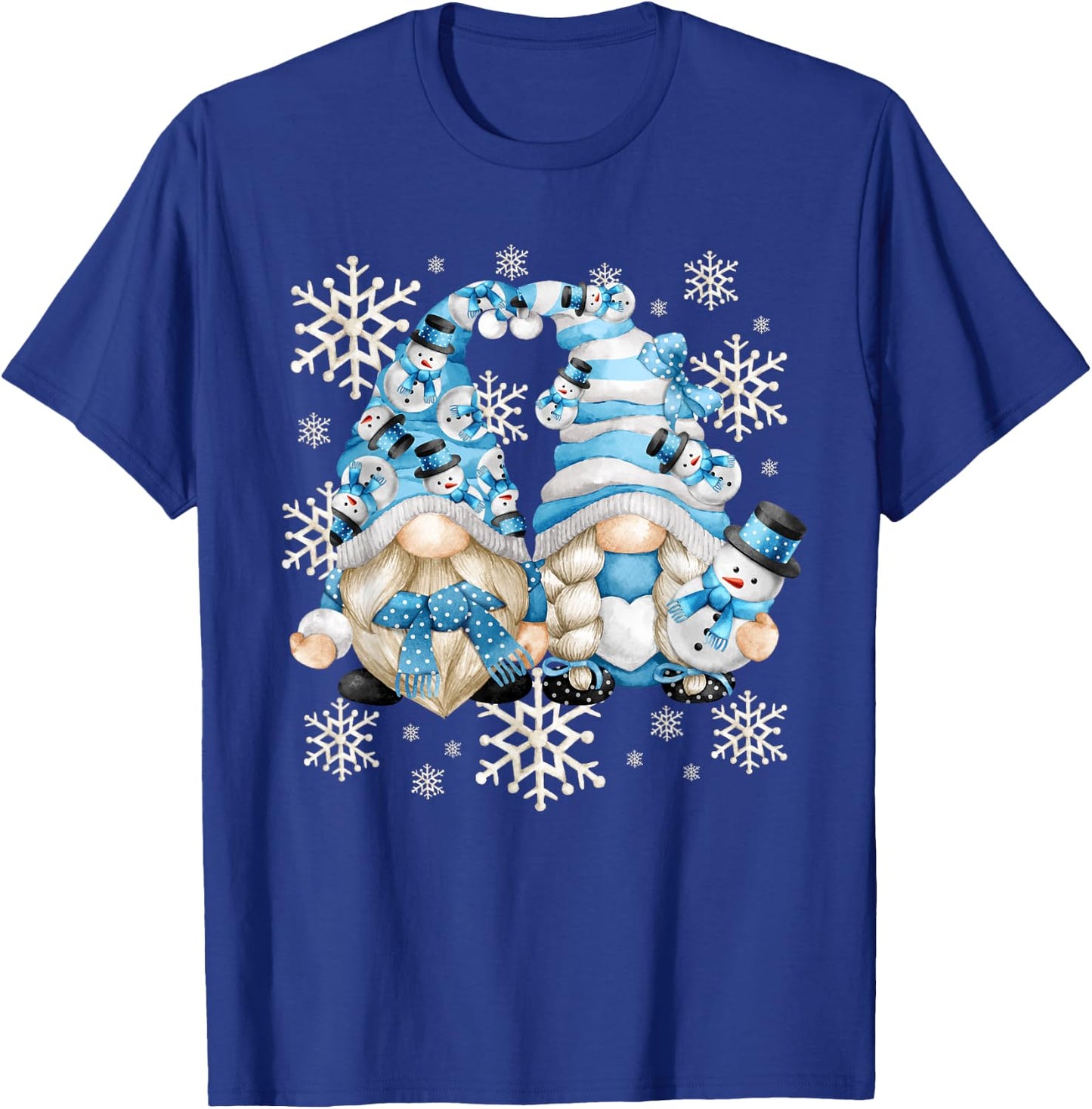 Funny Snowman Gnomies With Snowflake Decor Cute Winter Gnome T-Shirt - T-Shirt | Royal