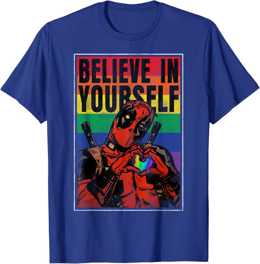 Marvel Deadpool Believe in Yourself Rainbow Poster Small T-Shirt - T-Shirt | Royal