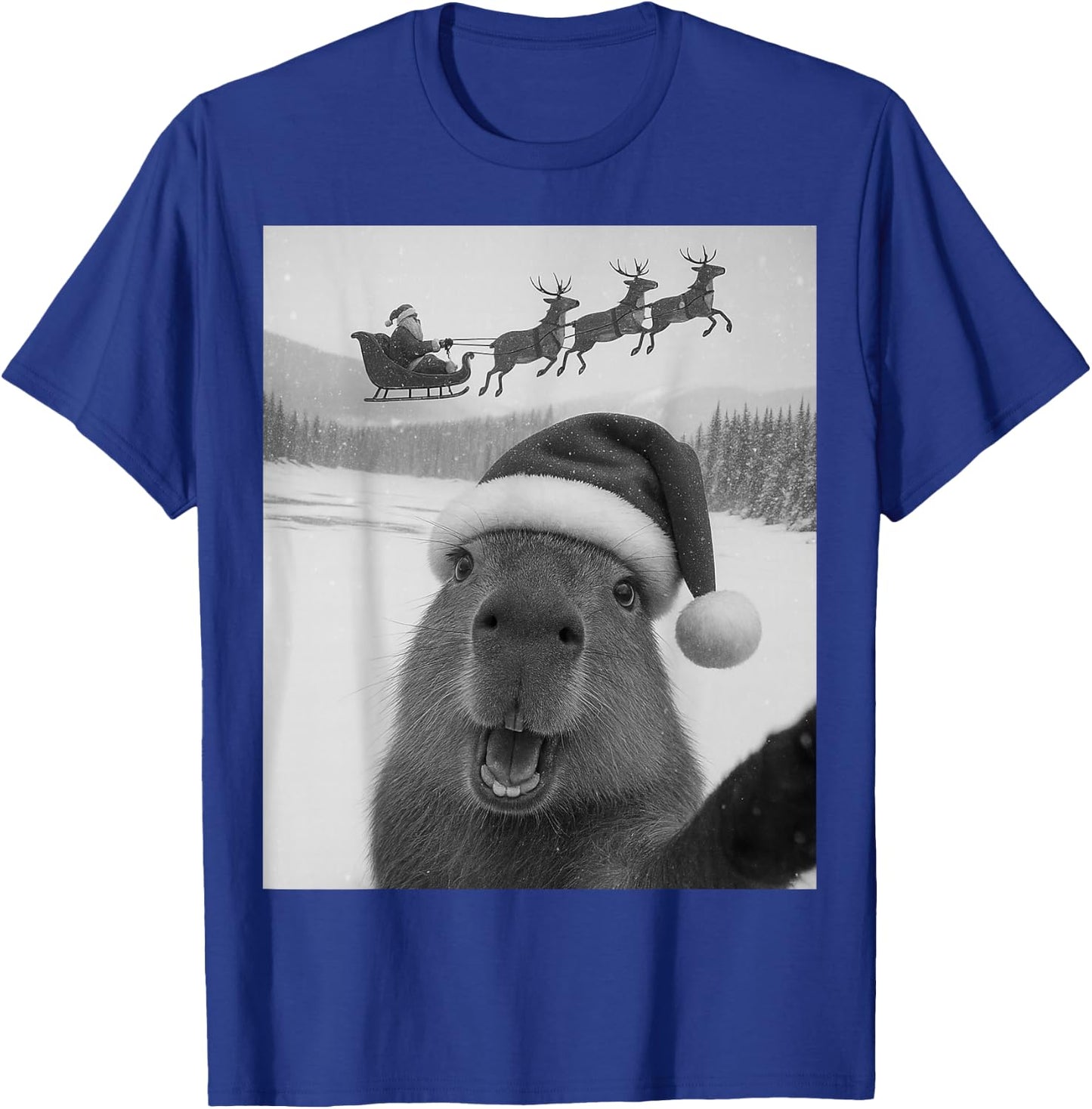 Capybara Selfie with Santa Funny Christmas Kids T-Shirt - T-Shirt | Royal