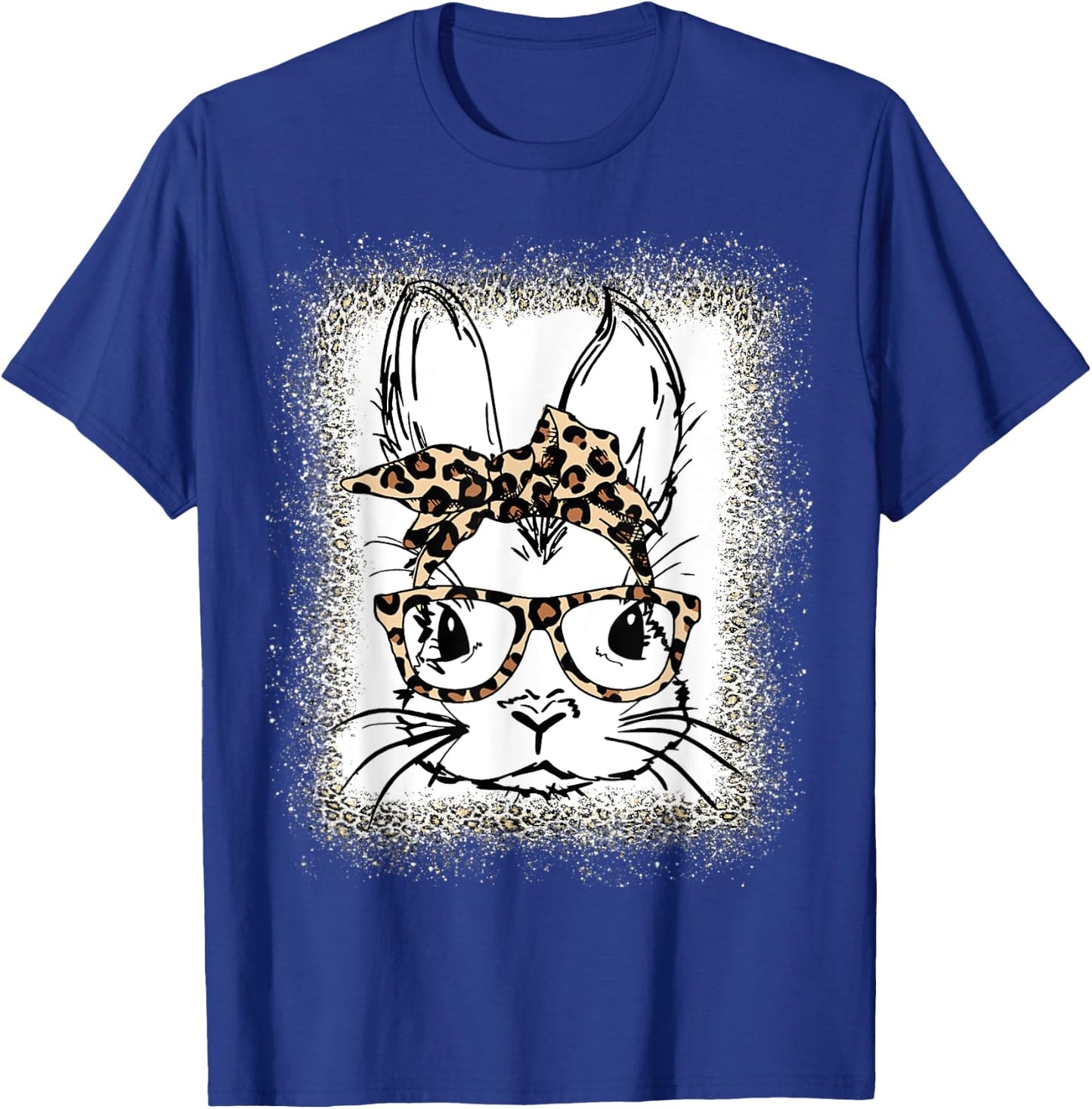 Cute Bunny Face Leopard Print Glasses Bandana Easter Women T-Shirt - T-Shirt | Royal