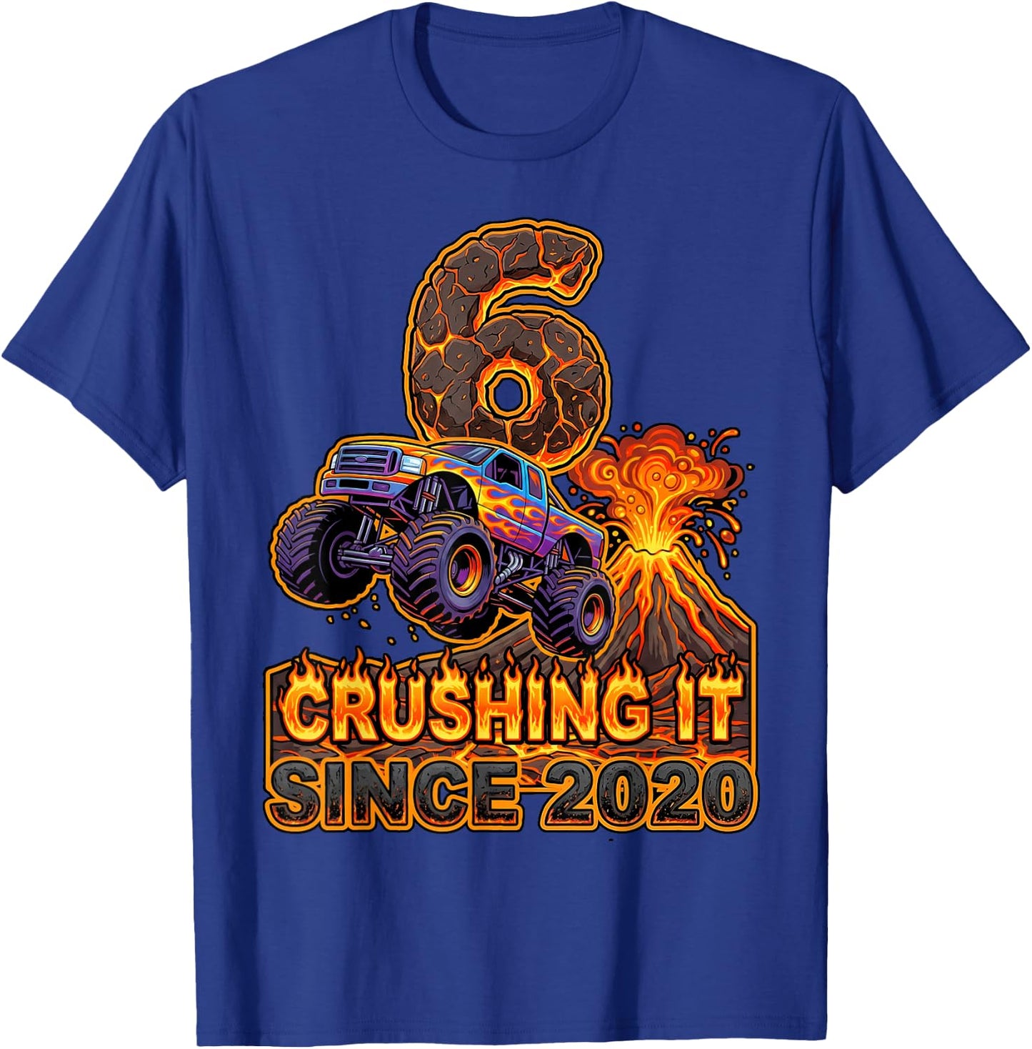 Birthday Monster Truck 6 Year Old Boys 6th Party Born 2020 T-Shirt - T-Shirt | Royal