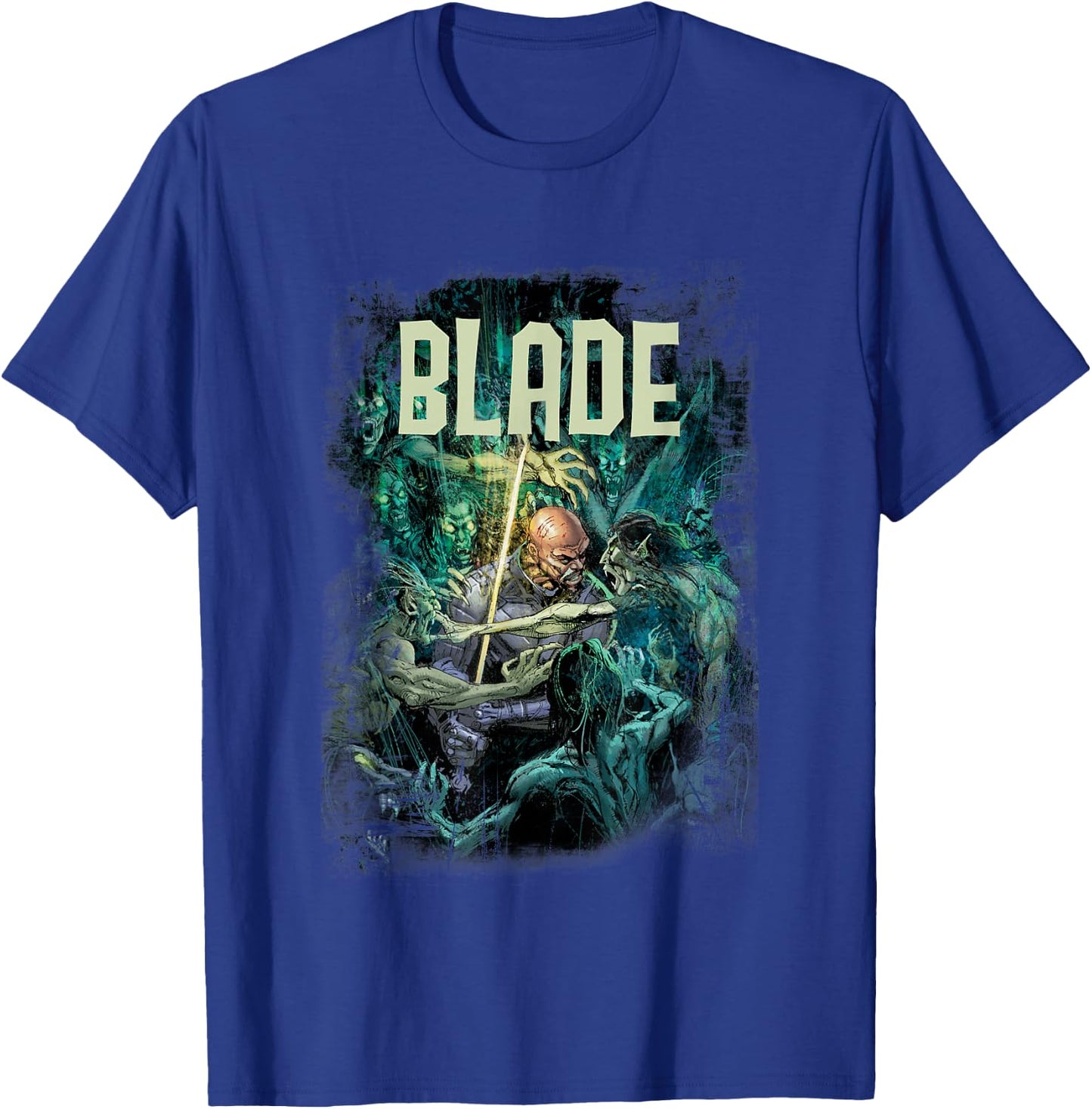 Marvel Blade Distressed Poster T-Shirt - T-Shirt | Royal
