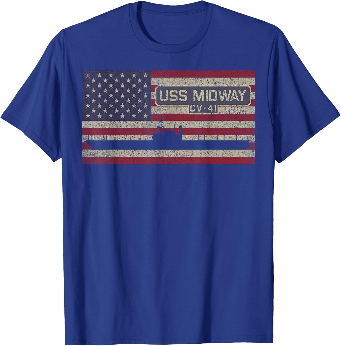 USS Midway CV-41 Aircraft Carrier American Flag T-Shirt - T-Shirt | Royal
